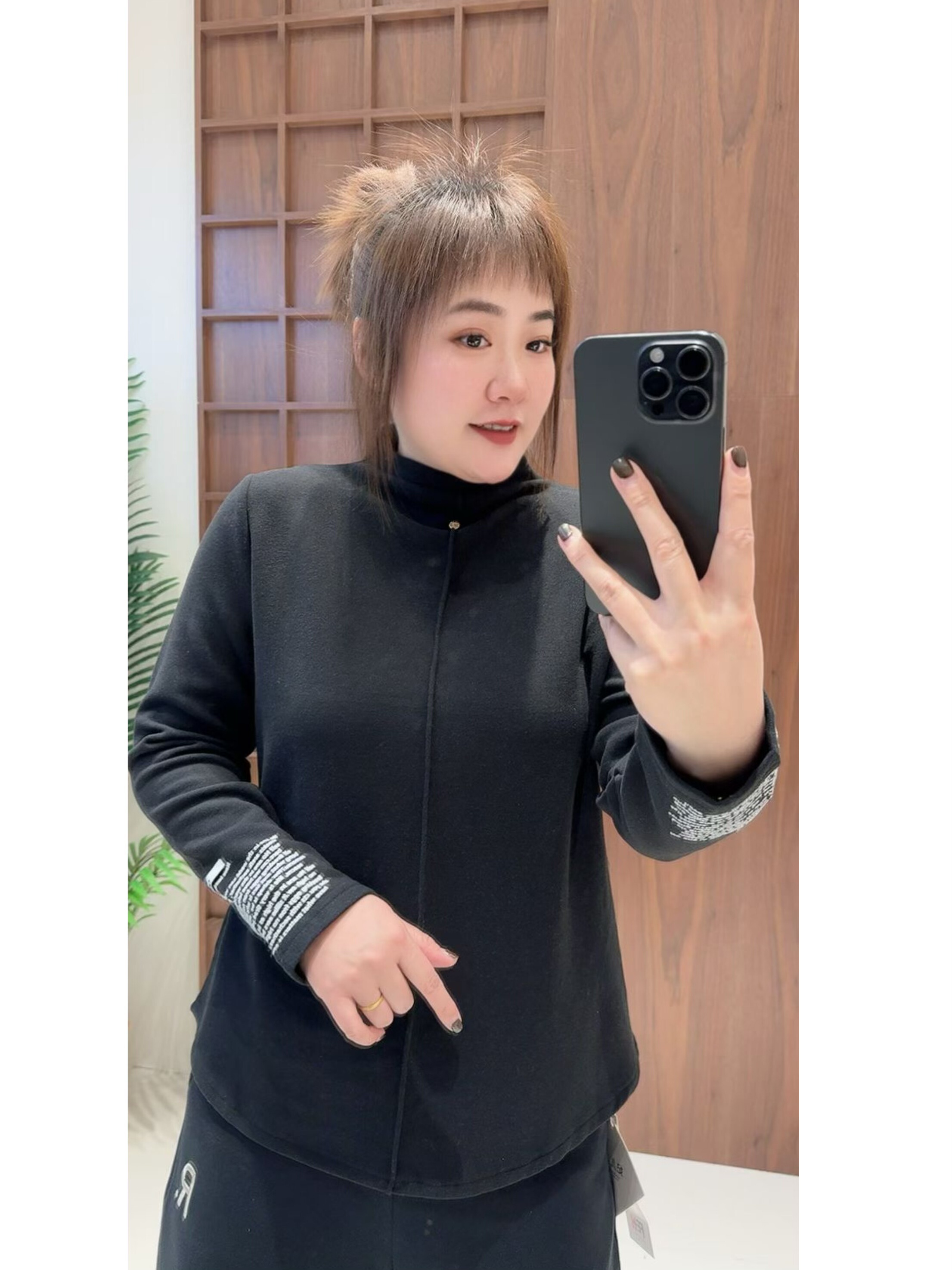 妃儿红5007冬加大码磨毛卫衣女 半高领休闲德绒长袖打底衫