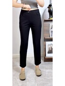 颖焱2907春加大码 高腰收腹显瘦宽松通勤上班九分直筒裤 烟管裤 女