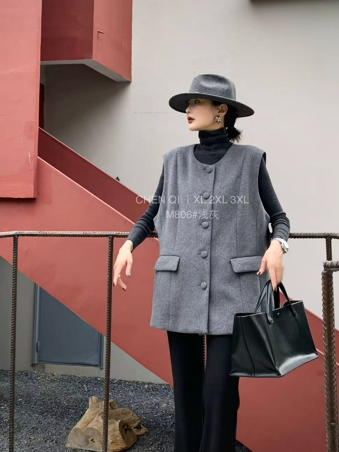 宸祺806冬季加大码羊绒马夹女 韩版外搭开衫宽松百搭圆领无袖外套