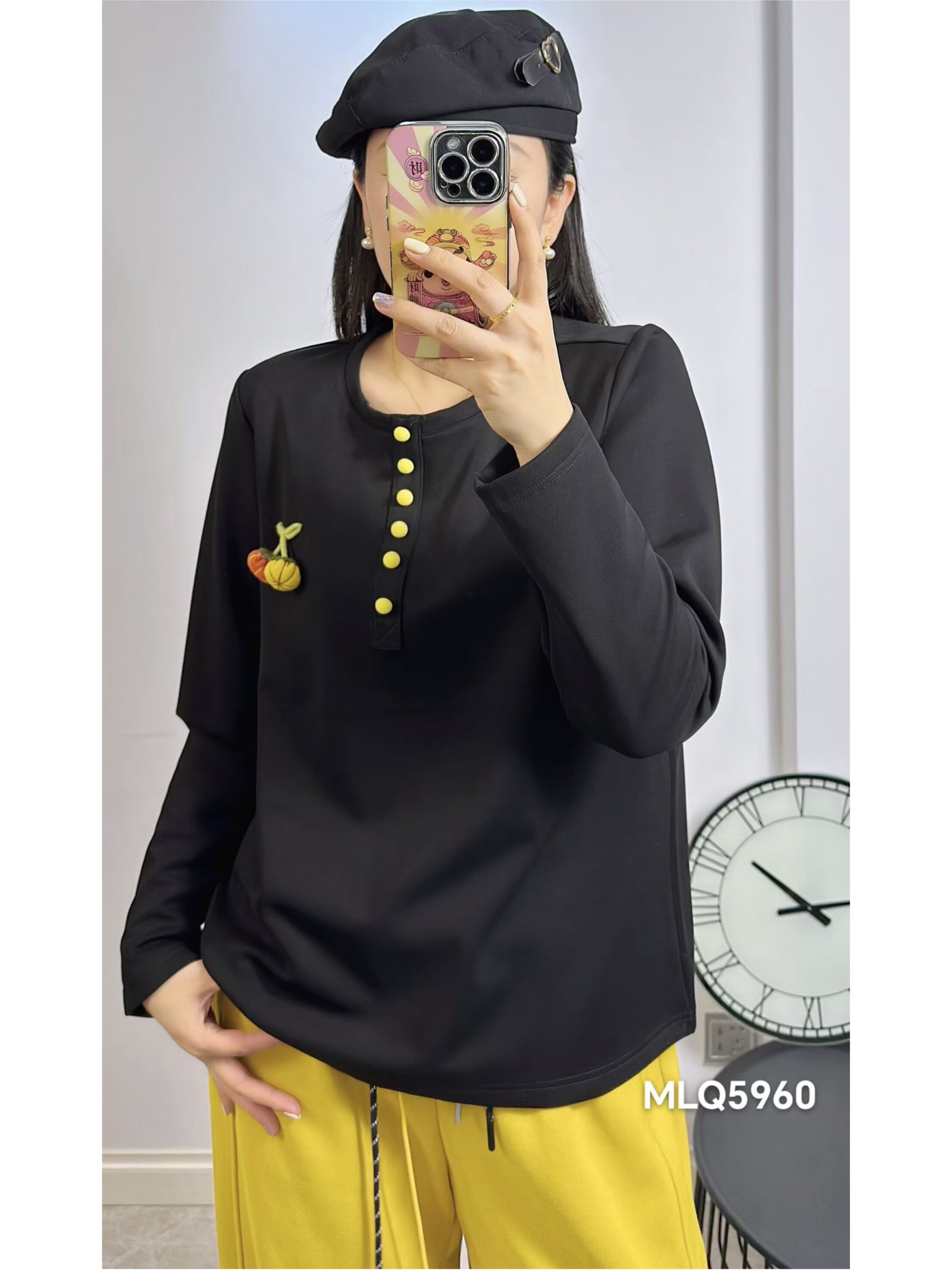 米莱奇5960冬加大码磨毛卫衣女 立体小南瓜半开领长袖T恤打底衫