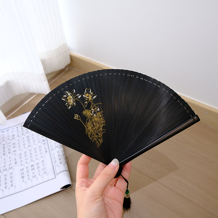 新中式国风折扇易开合顺滑全竹扇古风夏天随身携带小巧镂空折叠扇