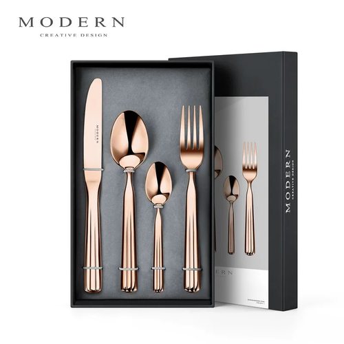 摩登玫瑰金不锈钢西餐餐具套装