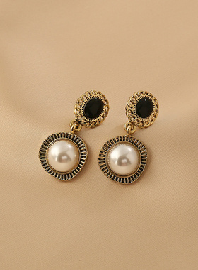 Loga.Py巴洛克珍珠耳环女复古港风法式做旧耳钉高级感气质耳饰