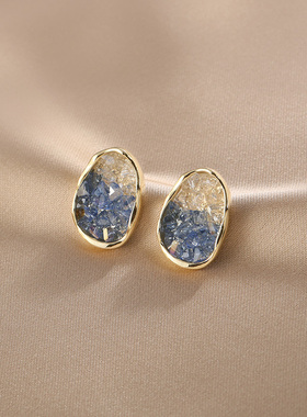 Loga.Py渐变色蓝色水晶耳钉2024新款潮小众设计感高级耳饰女