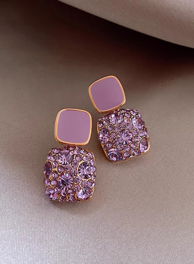 Loga.Py 紫色耳环方形女轻奢小众耳钉新款爆款独特气质耳坠耳饰夏