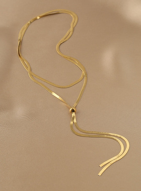 Loga.Py 金色蛇骨项链秋冬长款毛衣链气质颈链女简约百搭设计感潮