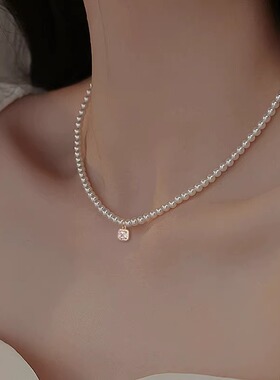 Loga.Py 承欢记杨紫同款镶钻方糖珍珠项链女小众设计感气质锁骨链