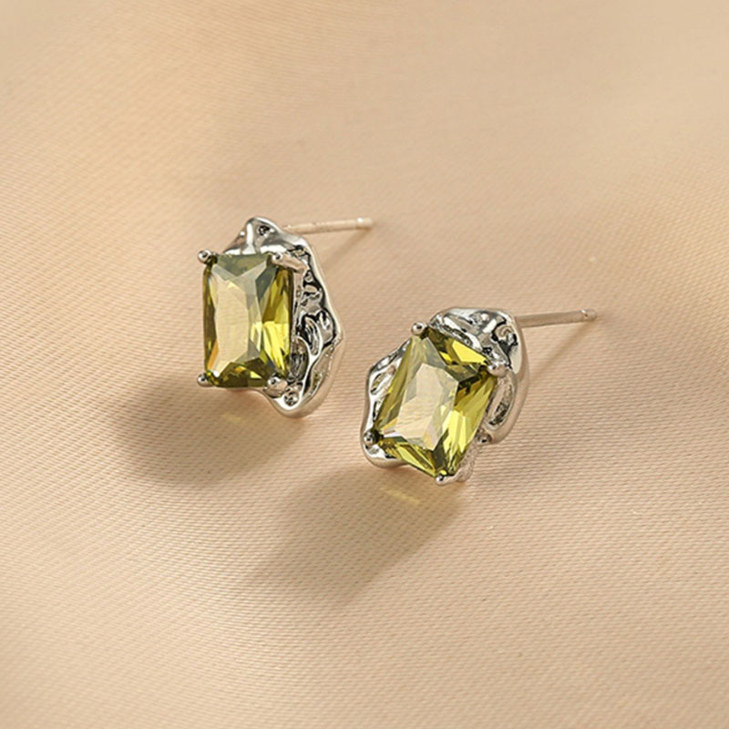 绿色水晶耳钉女s925银针