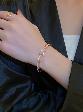 Loga.Py 玫瑰金色镶钻小蛮腰手镯小众精致冷淡风简约闺蜜镯子手饰
