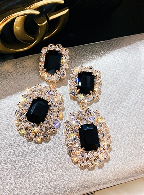 Loga.Py 黑色巴洛克复古耳环女宫廷2024年新款夸张耳饰时尚大耳钉