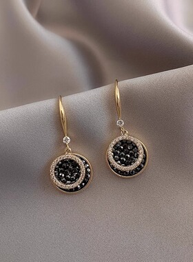 Loga.Py 黑锆石耳坠女圆圈不对称复古气质2024新款个性冷淡耳饰