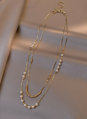 Loga.Py 新款珍珠项链女双层叠戴锁骨链2025年新款小众设计感颈链
