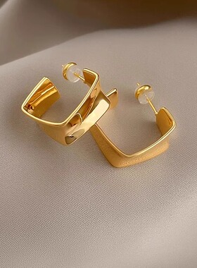 Loga.Py 气质几何不规则方形耳钉小众设计耳环简约百搭冷淡风耳饰