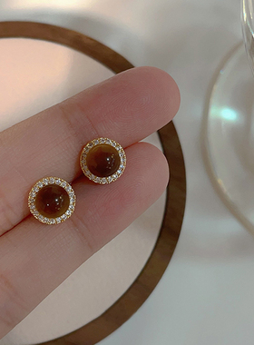 Loga.Py 小巧精致虎眼石耳钉美拉德高级感复古2025新款时尚耳环女