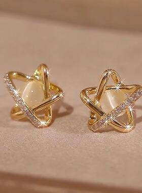 Loga.Py 镶钻猫眼石星星耳钉气质百搭耳环小众精致ins小巧耳饰女