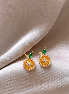 Loga.Py s925纯银针微镶橙子耳钉女设计小众耳环独特耳饰品精致潮