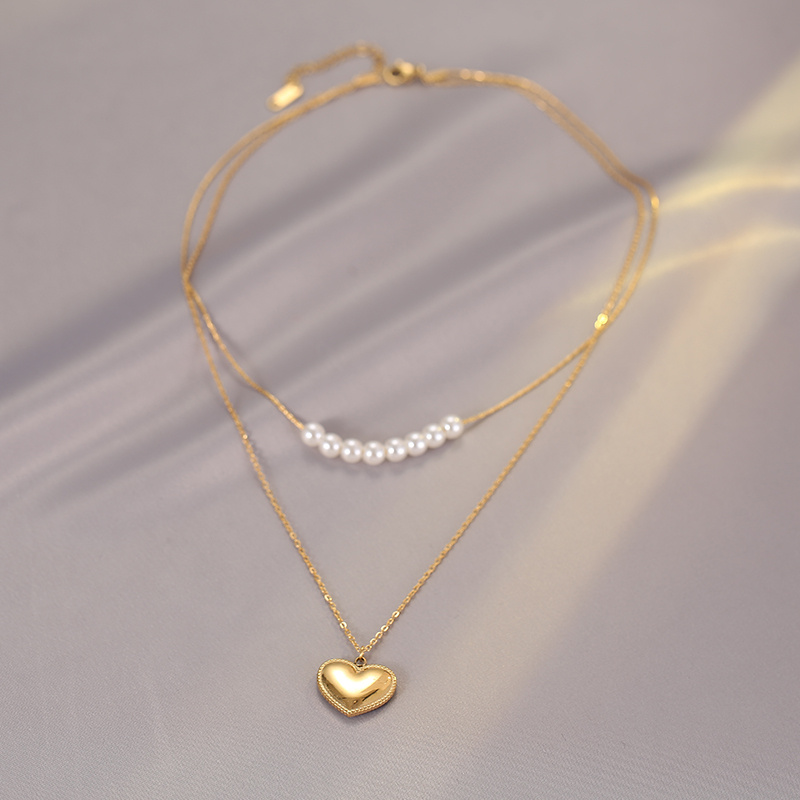 双层叠戴珍珠项链长款女夏