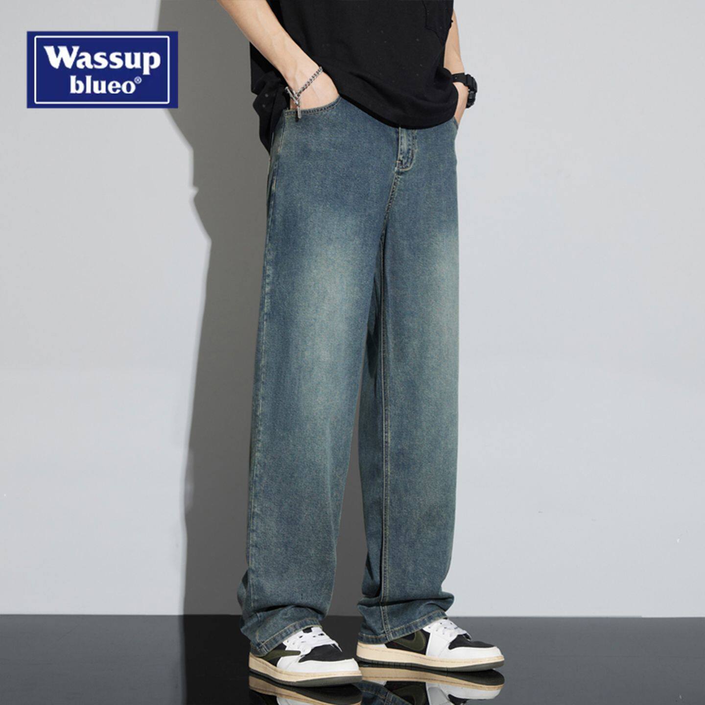 WASSUP天丝复古牛仔裤男夏季薄款直筒宽松冰丝透气休闲运动长裤