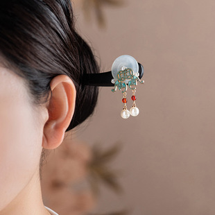 新中式黑檀木发簪国风玉质平安扣发簪子景泰蓝复古发钗小众发饰