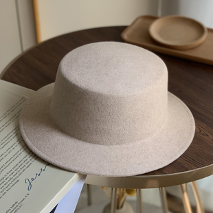2025新款 秋冬羊毛呢礼帽女平顶帽欧美英伦复古风光板爵士帽小礼帽