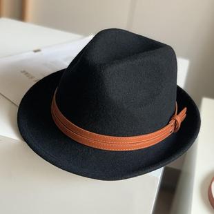 2024年秋冬新款英伦风费多拉礼帽宽檐皮双排民族风演出爵士帽男女