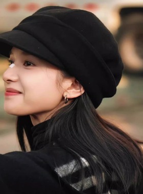 张婧仪同款女八角帽复古毛呢高级感文艺百搭休闲鸭舌报童帽子秋冬