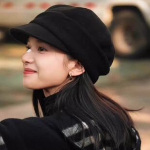 张婧仪同款 女八角帽复古毛呢高级感文艺百搭休闲鸭舌报童帽子秋冬