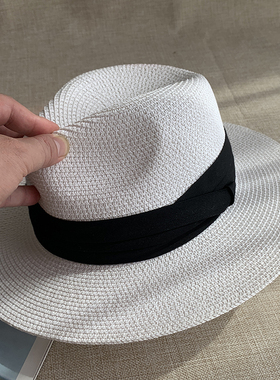 法式新款夏季防晒爵士帽子男女百搭情侣沙滩白色明星礼帽太阳草帽