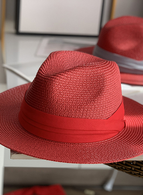 新款复古红色草帽礼帽女英伦夏季韩版潮帽子小辣椒太阳帽逛街女帽