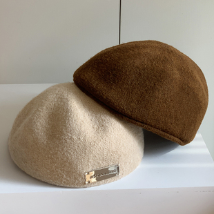 金属标贝雷帽女春秋透气显脸小反戴前进帽日系大头围羊毛帽子冬潮