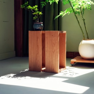 本枝记年 樱桃木实木现代极简边几茶几花架小桌子小凳子 极简边几