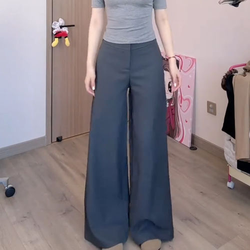 灰色高腰显瘦垂感休闲西装裤女