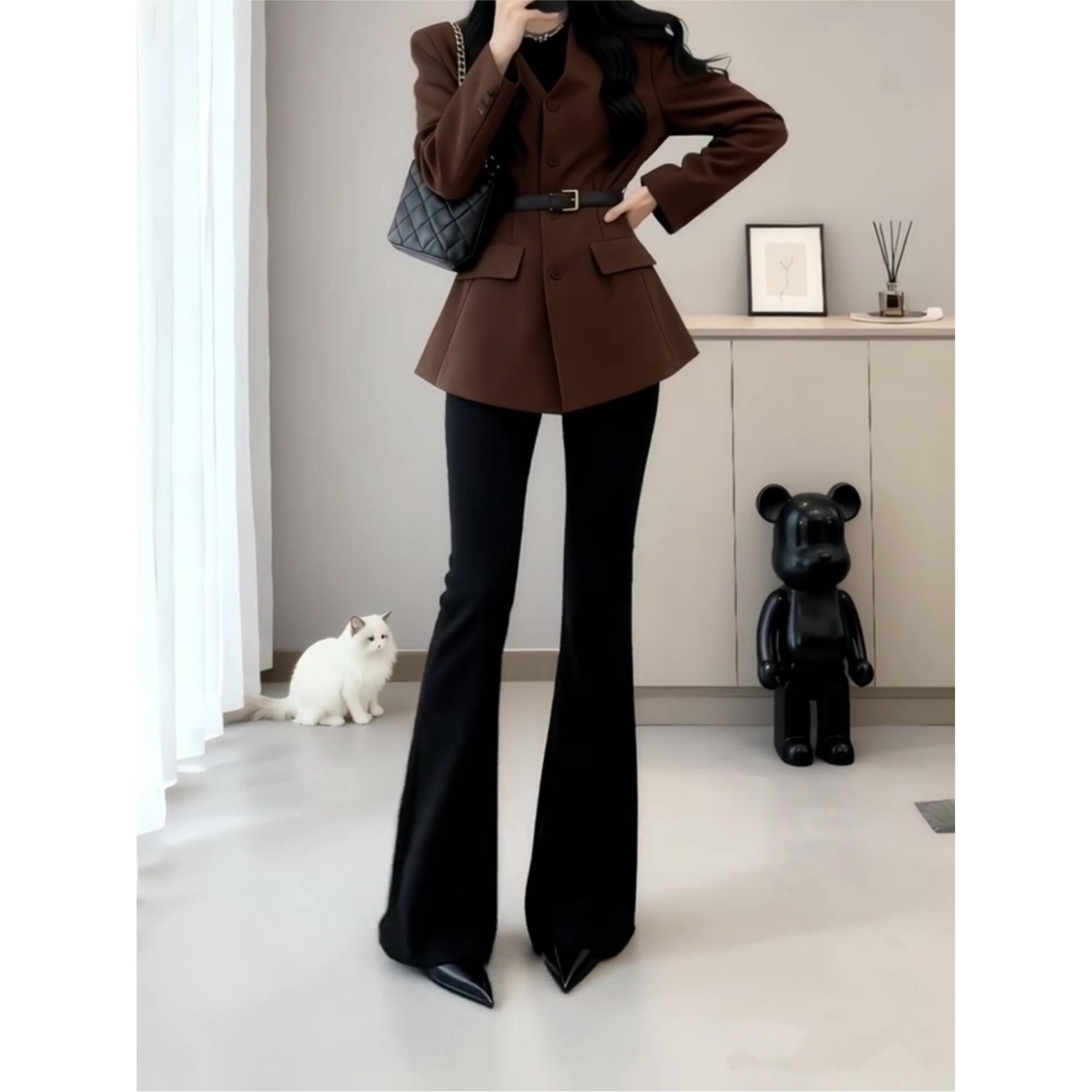 黑色加绒加厚微喇西装裤女2025秋冬新款高腰垂感显瘦贴腿喇叭裤子,女装/女士精品,大码裤装,淘宝优惠券,粉丝福利购,淘宝优惠卷