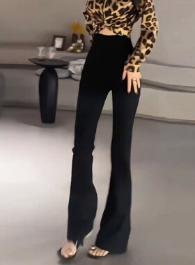 黑色加绒加厚微喇西装裤女秋冬新款高腰显瘦弹力修身马蹄喇叭裤子