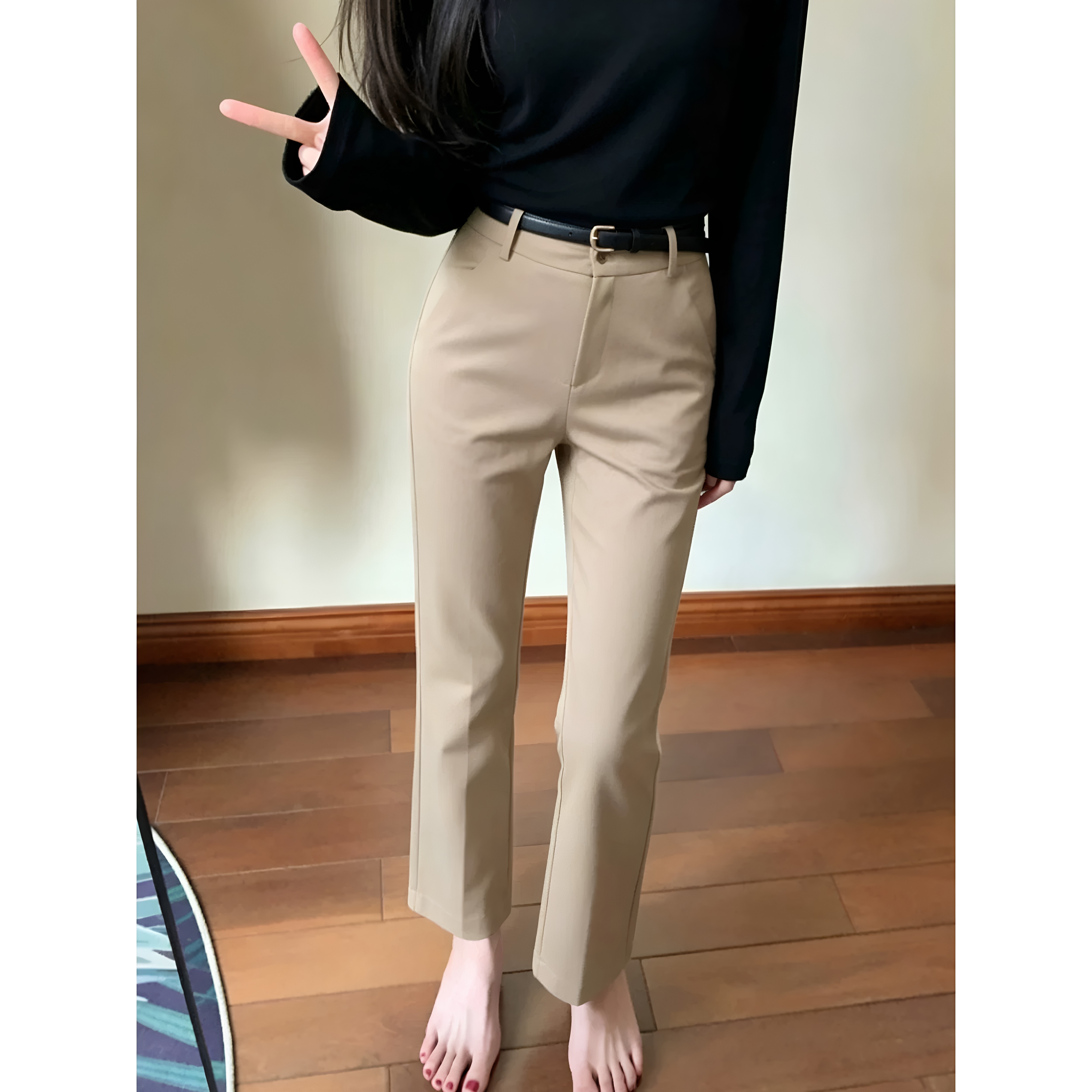 老钱风卡其色西装裤女秋季2026新款休闲九分西裤小个子小脚烟管裤