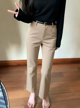 老钱风卡其色小脚烟管西装裤