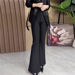 裤 通勤百搭显瘦直筒黑色蕾丝喇叭裤 女2025秋季 时尚 子 新款 微喇西装
