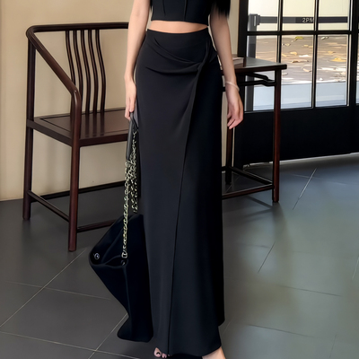 黑色轻熟精致高腰修身包臀半身裙