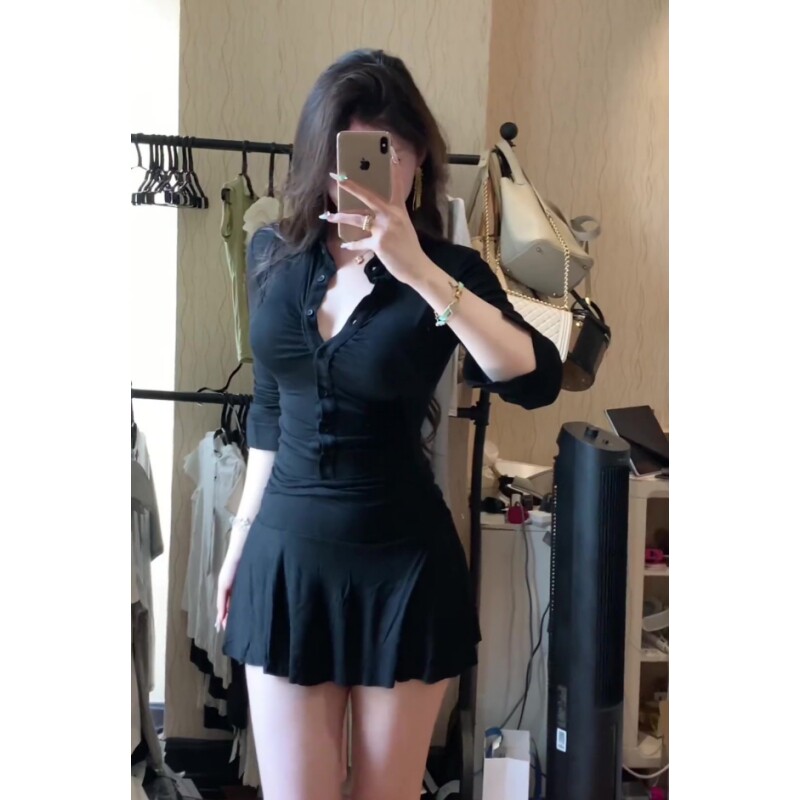 纯欲风性感美式辣妹黑色修身po大码连衣裙