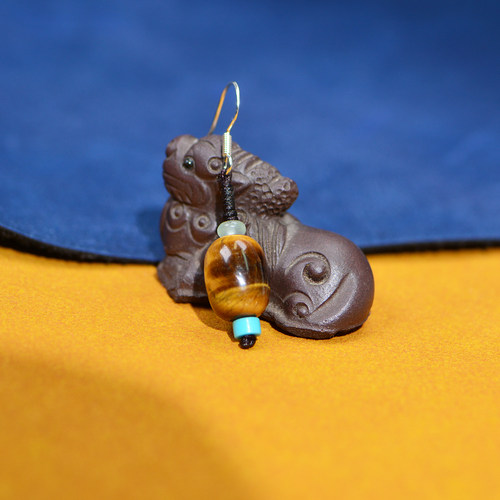 康巴草原绿松石虎睛石耳环