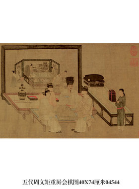 五代周文矩重屏会棋图挂画人物