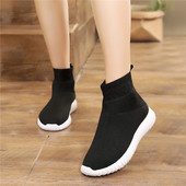女 针织百搭休闲平底运动单鞋 2026春秋新款 轻便舒适高帮弹力袜子鞋