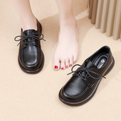 防滑软底舒适职业上班英伦厚底4cm单鞋 黑色小皮鞋 女工作乐福鞋