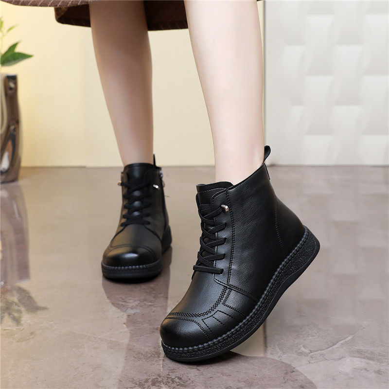 软皮妈妈靴子女棉鞋冬季2025新款平底防滑女鞋中老年加绒保暖短靴,女鞋,高帮鞋,淘宝优惠券,粉丝福利购,淘宝优惠卷