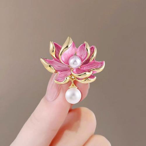 中国风复古莲花珍珠胸针女高档精致气质旗袍汉服胸花外套配饰别针