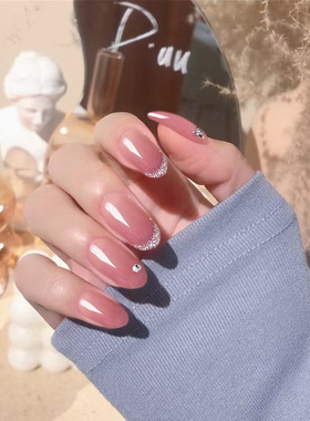 D112假指甲贴穿戴甲美甲成品甲片指甲贴片指尖闪粉甲片绿色穿戴甲