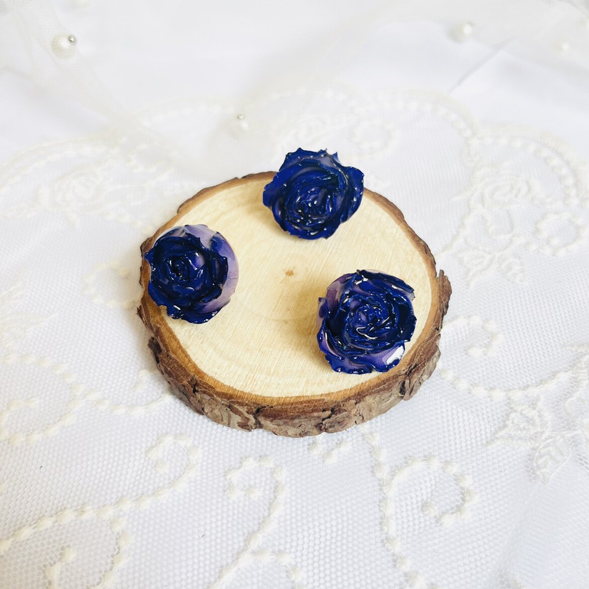 thumbnail for 天然植物滴胶吸色宝蓝色玫瑰干花耳饰手工DIY饰品