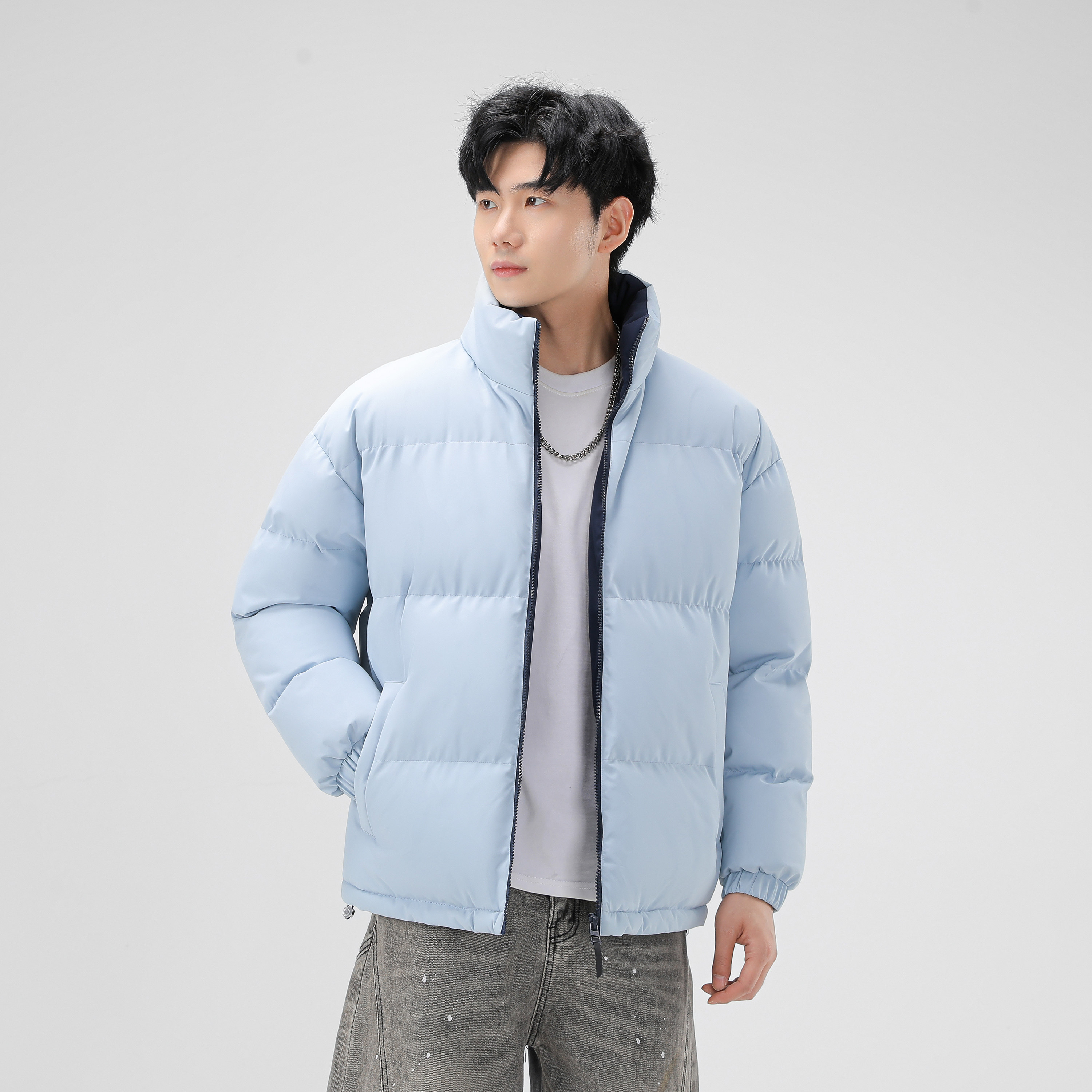 厂家直发新款立领拼色加厚保暖短款纯色棉服男女同款冬季保暖防风