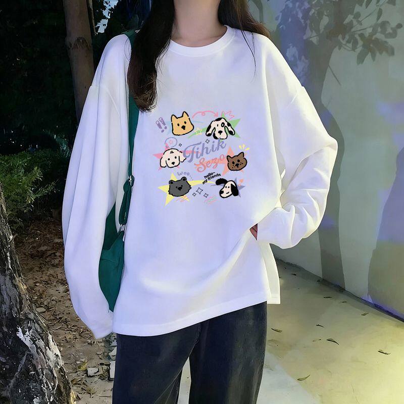 2025纯棉美式复古印花长袖t恤女宽松潮牌oversize上衣港味春秋季