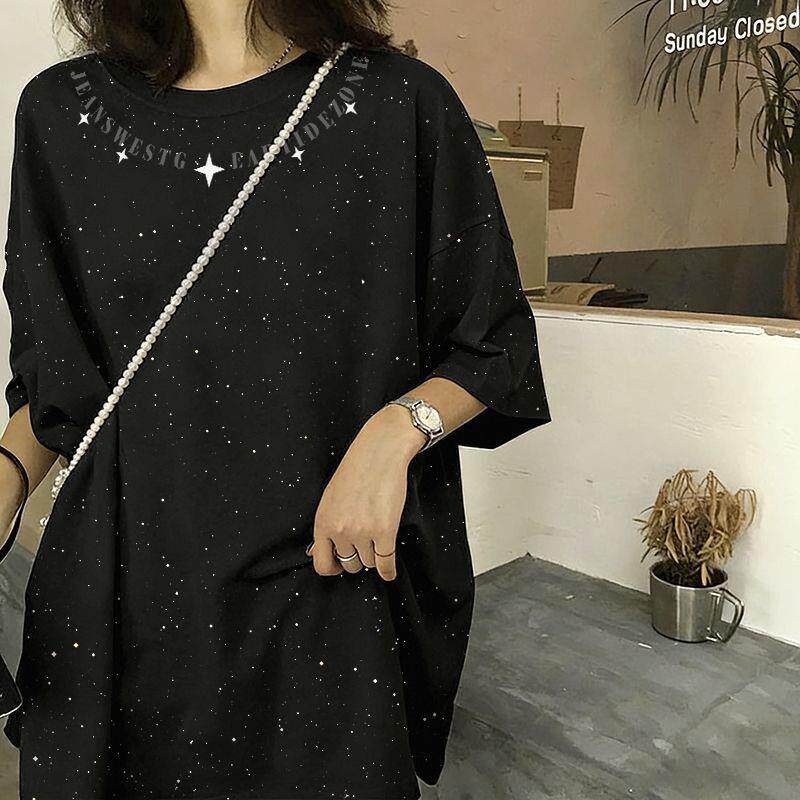 纯棉ins设计感小众短袖T恤女学生韩版宽松新款满天星百搭上衣潮流